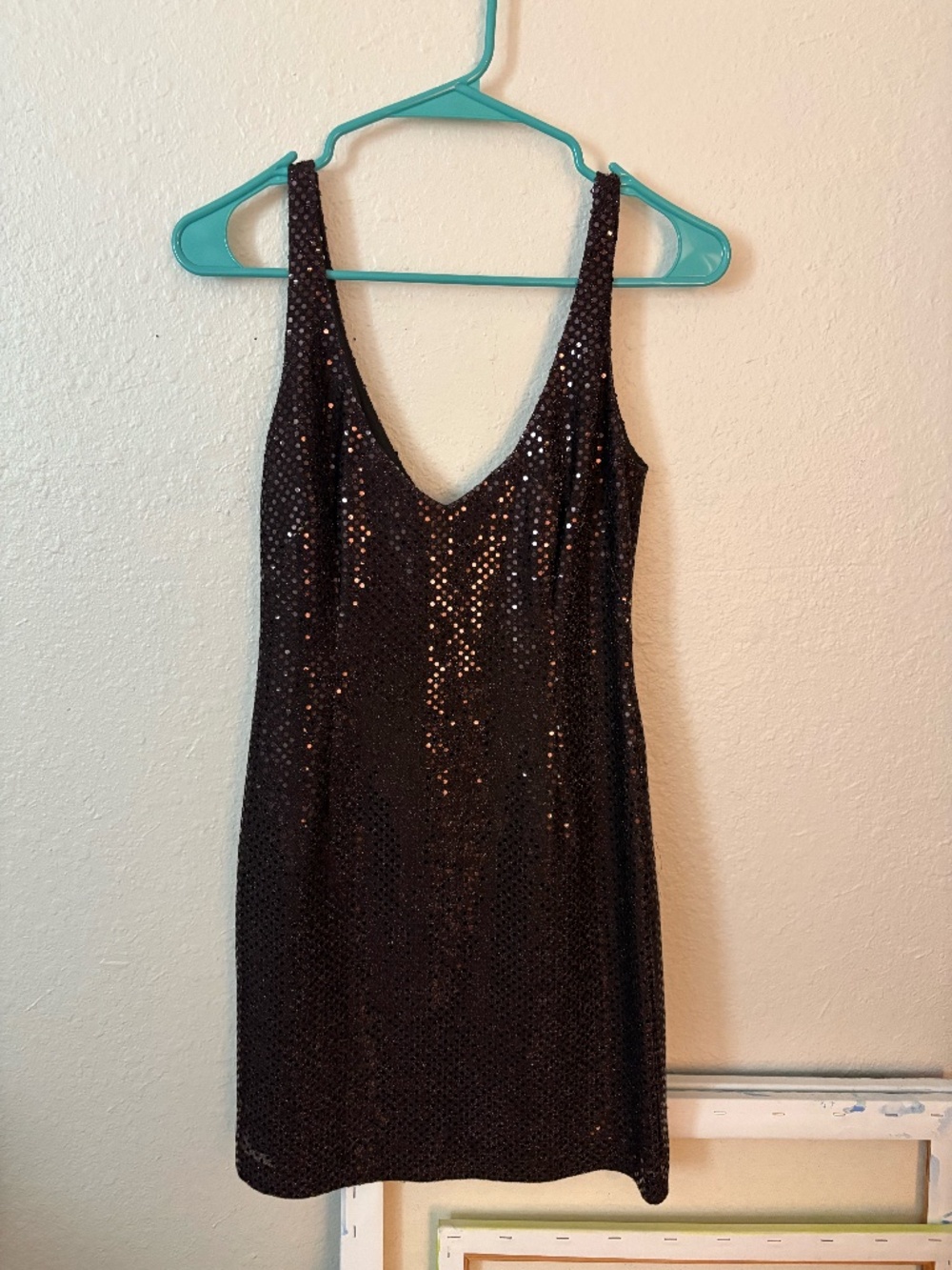 Hugo Buscati Collection Vintage 90s Metallic Sequin Mini Dress Brown